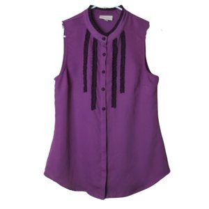 Modcloth purple sleeveless ruffle blouse S button